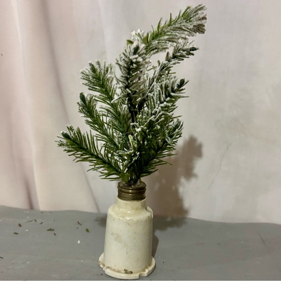 Vintage Light Bulb Socket with Miniature Christmas Tree Decoration 8 Inches - Picture 3 of 3